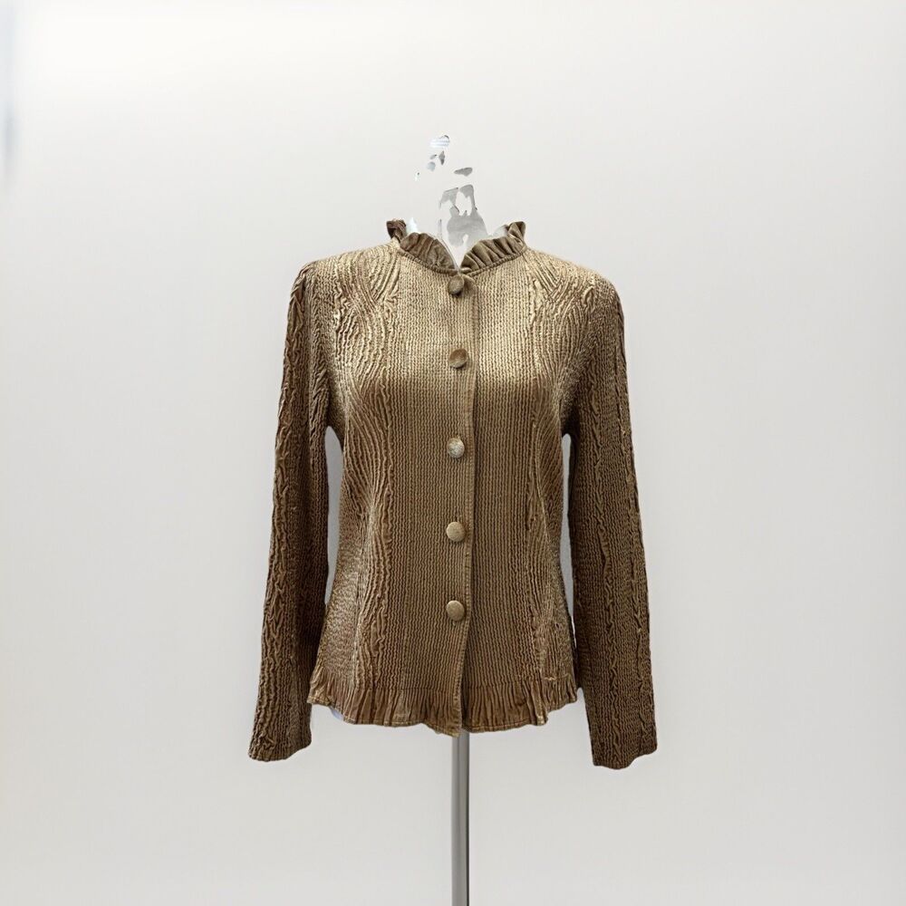 Chico's Fairy Coquette Crushed Velvet Jacket Textured Beige Size 0 Small - Picture 3 of 7